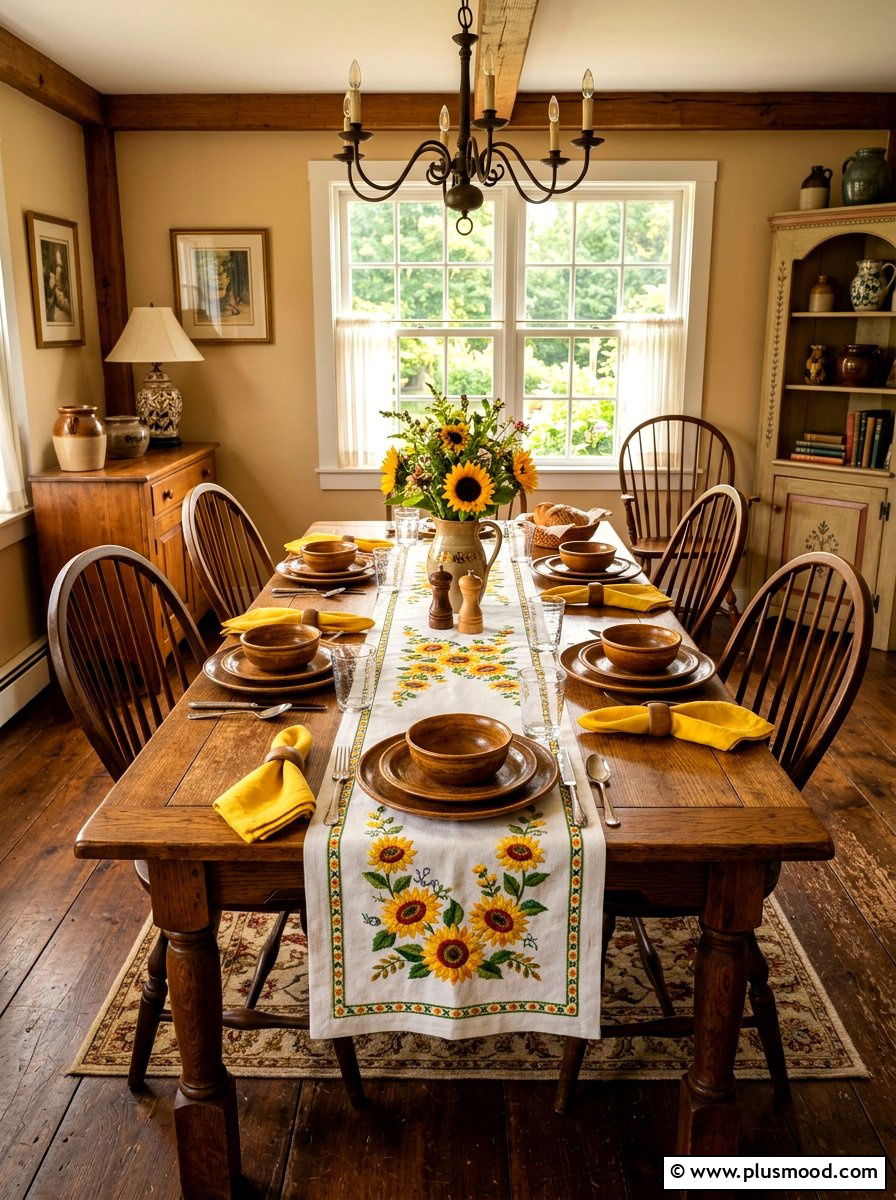 Sunflower Embroidered Summer Table Runner - 25 summer table runner ideas for summer