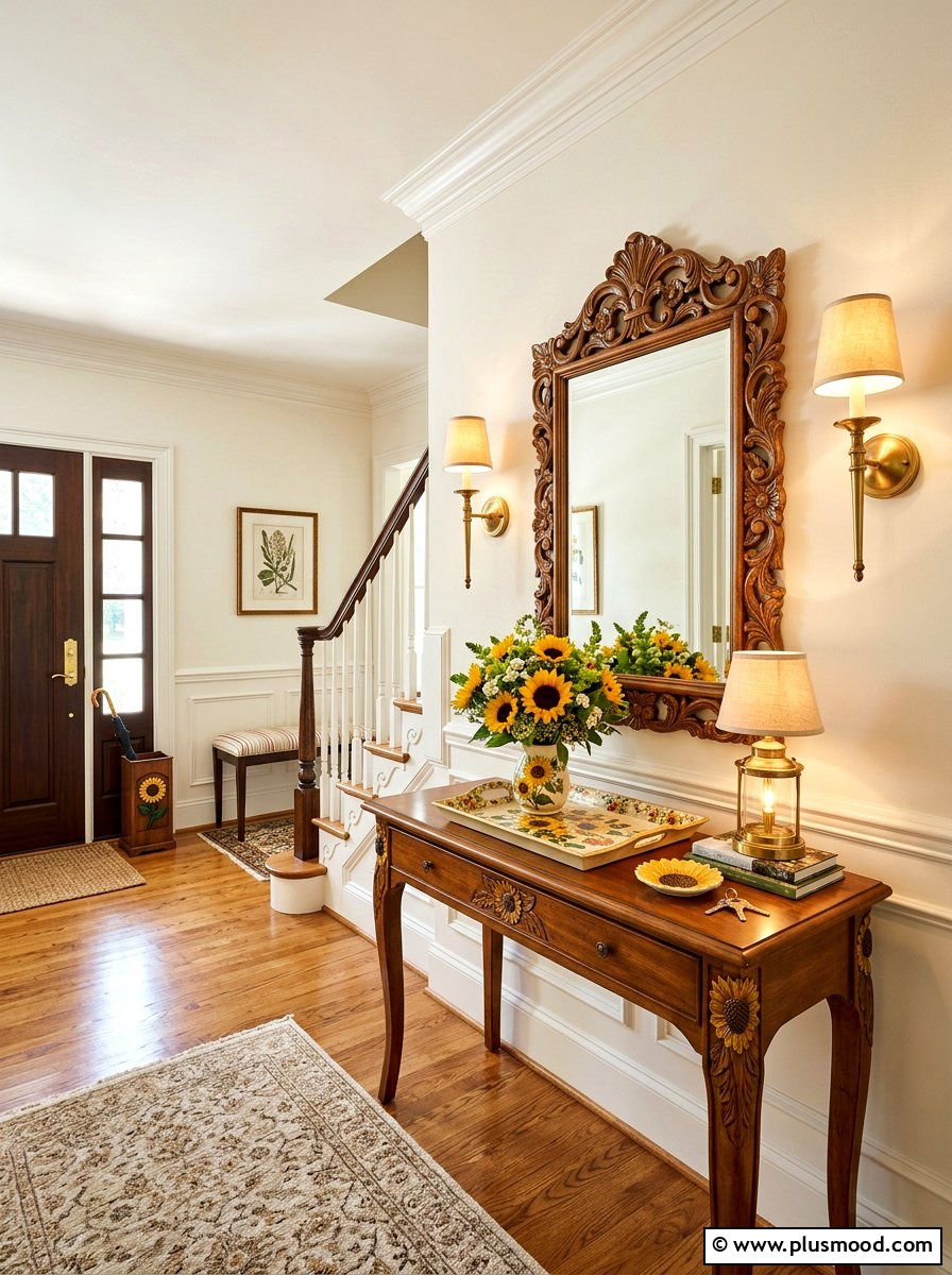 Sunflower Entryway Console Table - 25 summer sunflower decor ideas