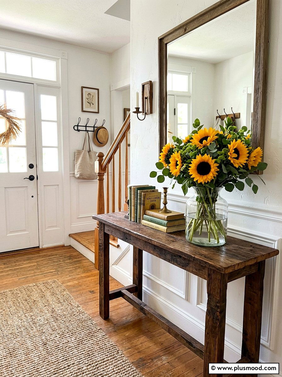 Sunflower Entryway Table - 25 summer farmhouse decor ideas
