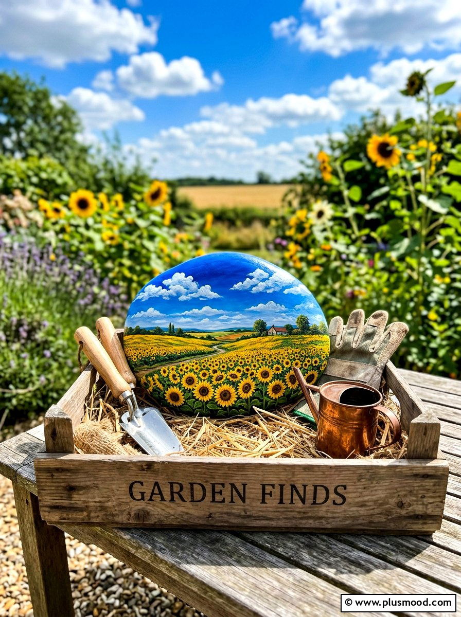 Sunflower Field Landscape - 25 painted rock ideas with landscapes