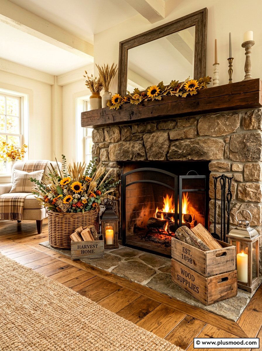 Sunflower Fireplace Hearth - 25 late summer sunflower decor ideas