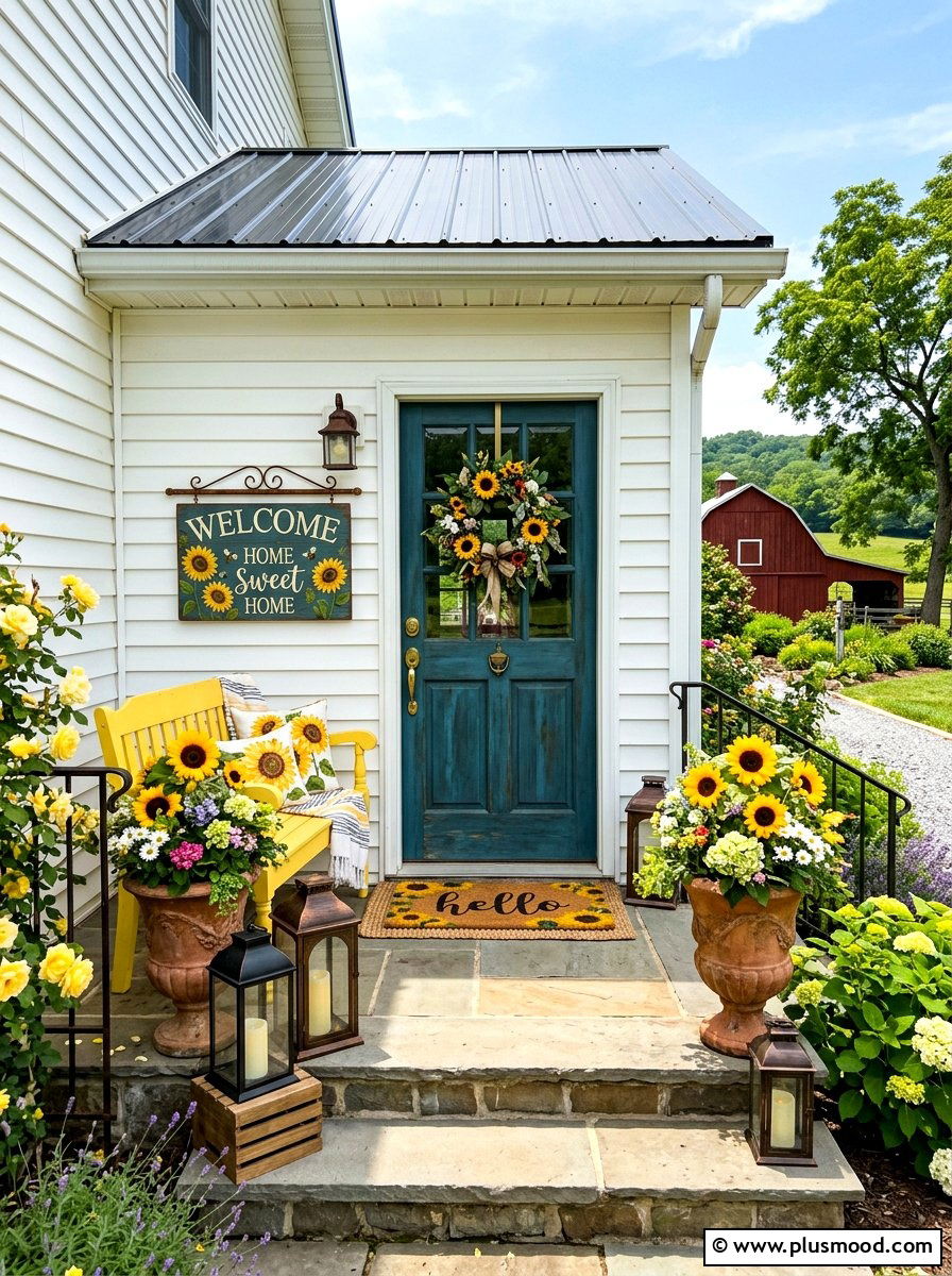 Sunflower Front Door Area - 25 late summer sunflower decor ideas