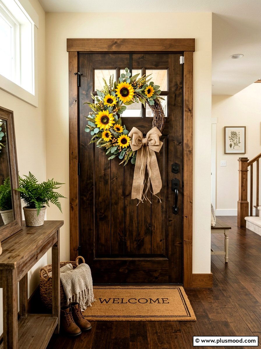 Sunflower Front Door Wreath - 25 summer sunflower decor ideas