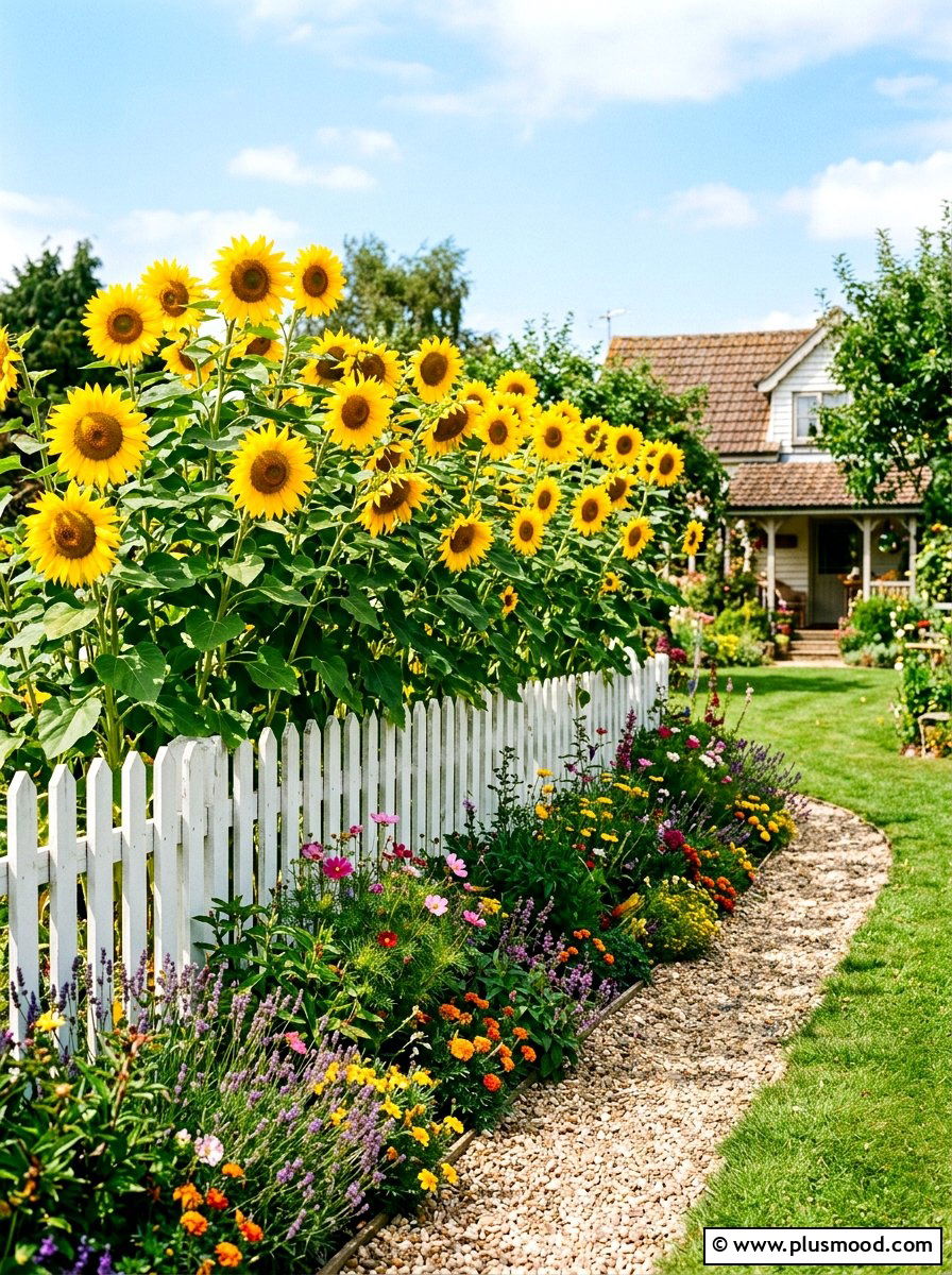 Sunflower Garden Border - 25 summer pollinator garden ideas