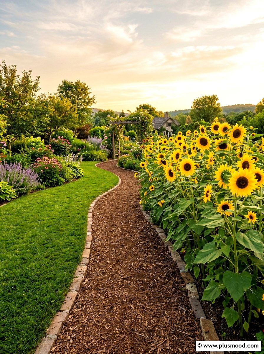 Sunflower Garden Pathway Border - 25 summer sunflower decor ideas