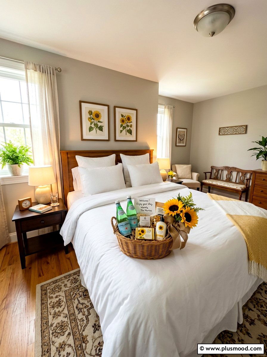 Sunflower Guest Room Welcome Basket - 25 summer sunflower decor ideas