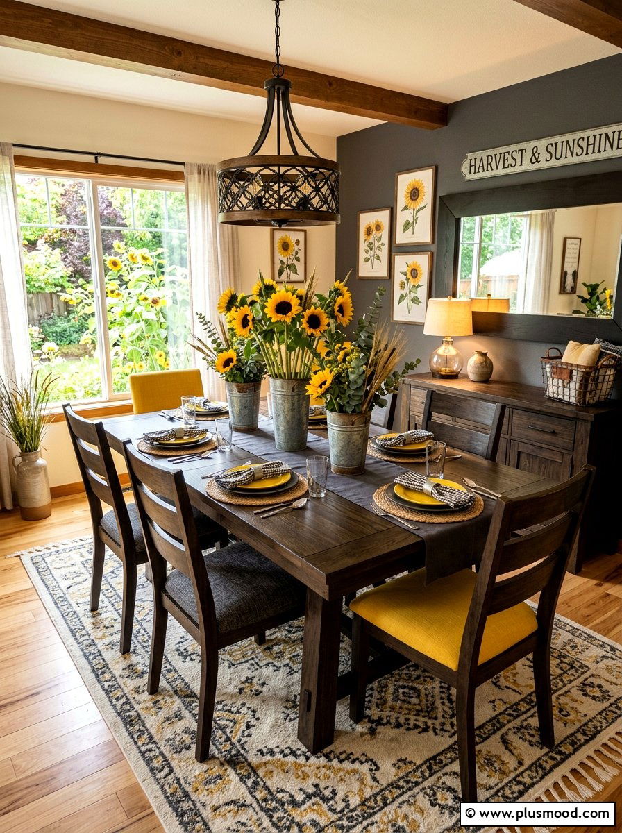 Sunflower Harvest Dining Area - 25 summer tablescape ideas for dining room