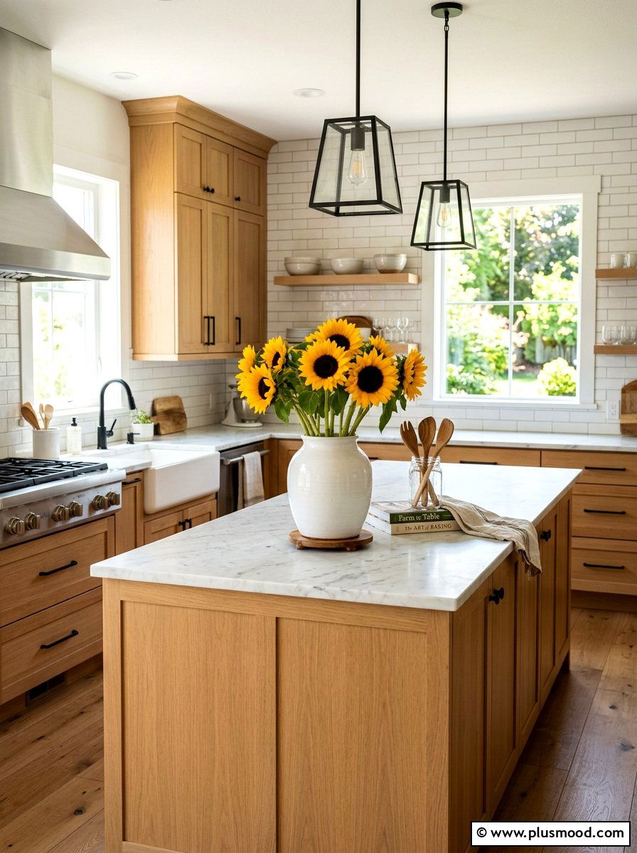 Sunflower Kitchen Island Styling - 25 late summer kitchen decor ideas