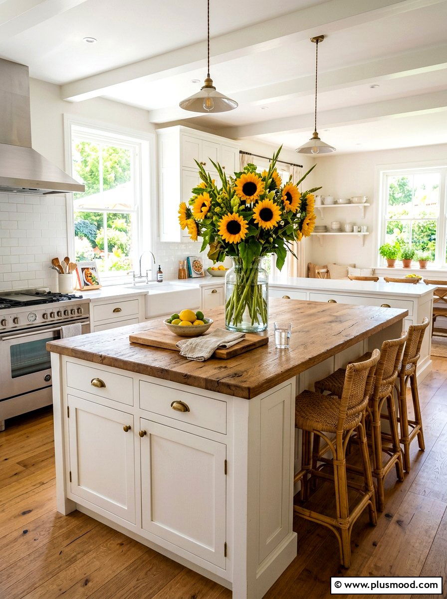 Sunflower Kitchen Island Vase - 25 summer kitchen island decor ideas