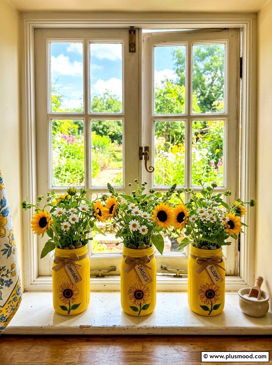 Sunflower Mason Jar - 25 summer kitchen decor ideas with sunflowers