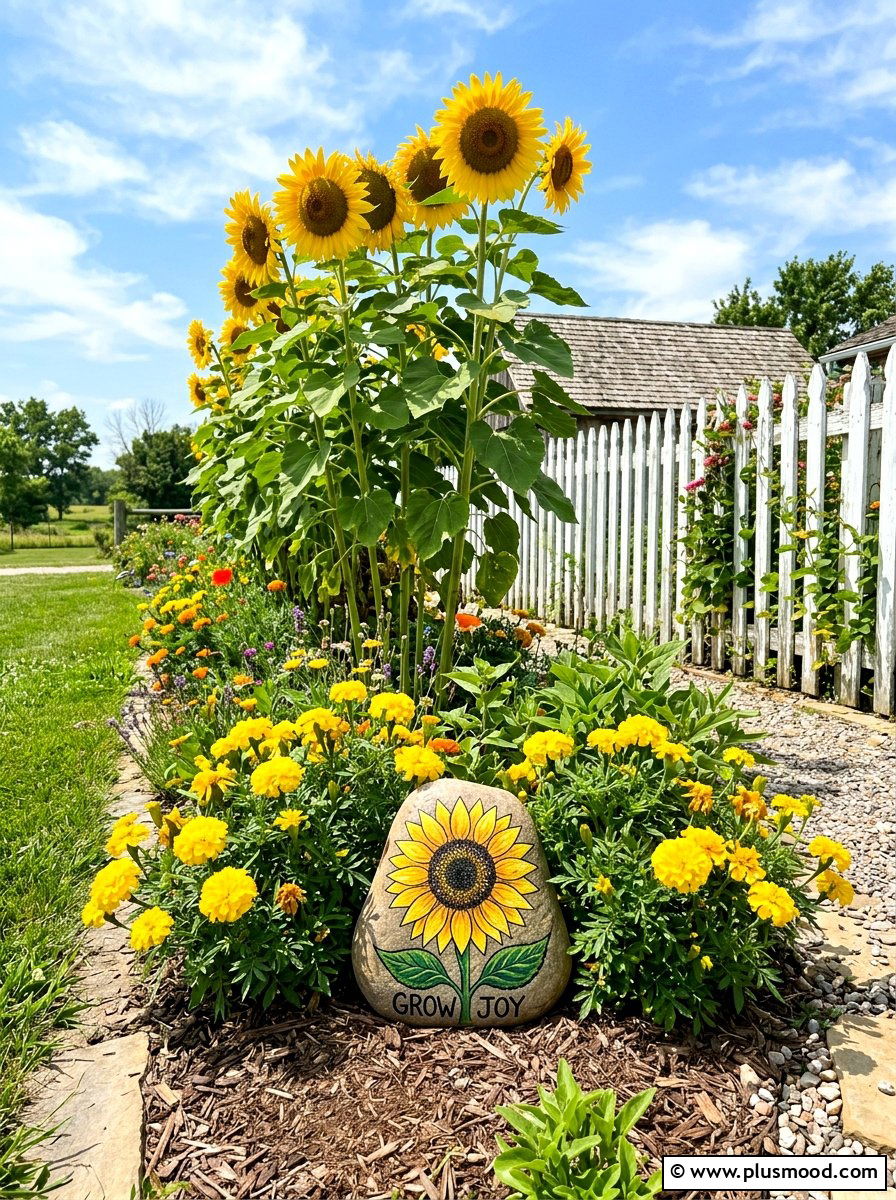 Sunflower Painted Rock - 25 painted rock ideas for memorial garden
