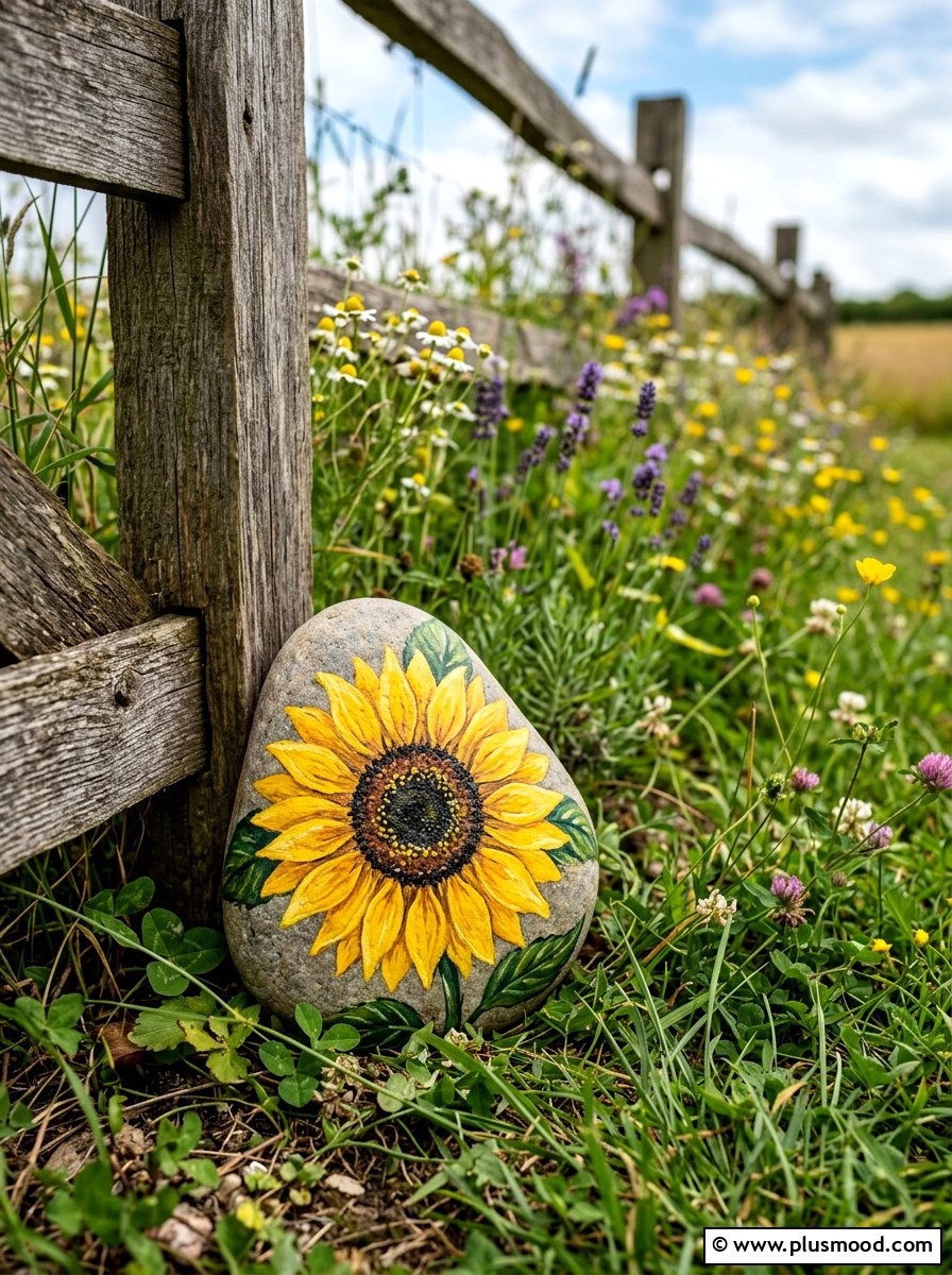 Sunflower Painted Rock - 25 painted rock ideas for mothers day