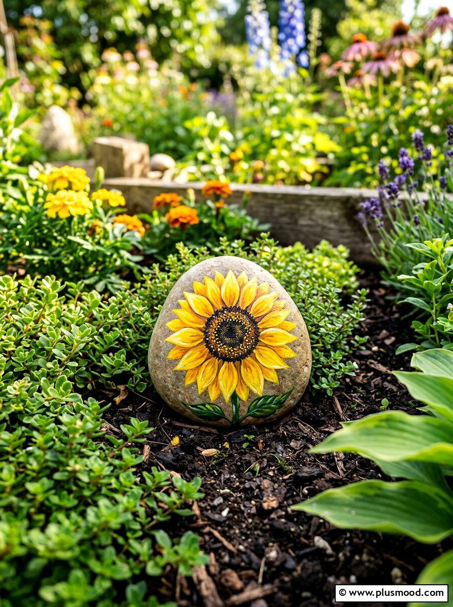 Sunflower Painted Rock - 25 painted rock ideas with flowers