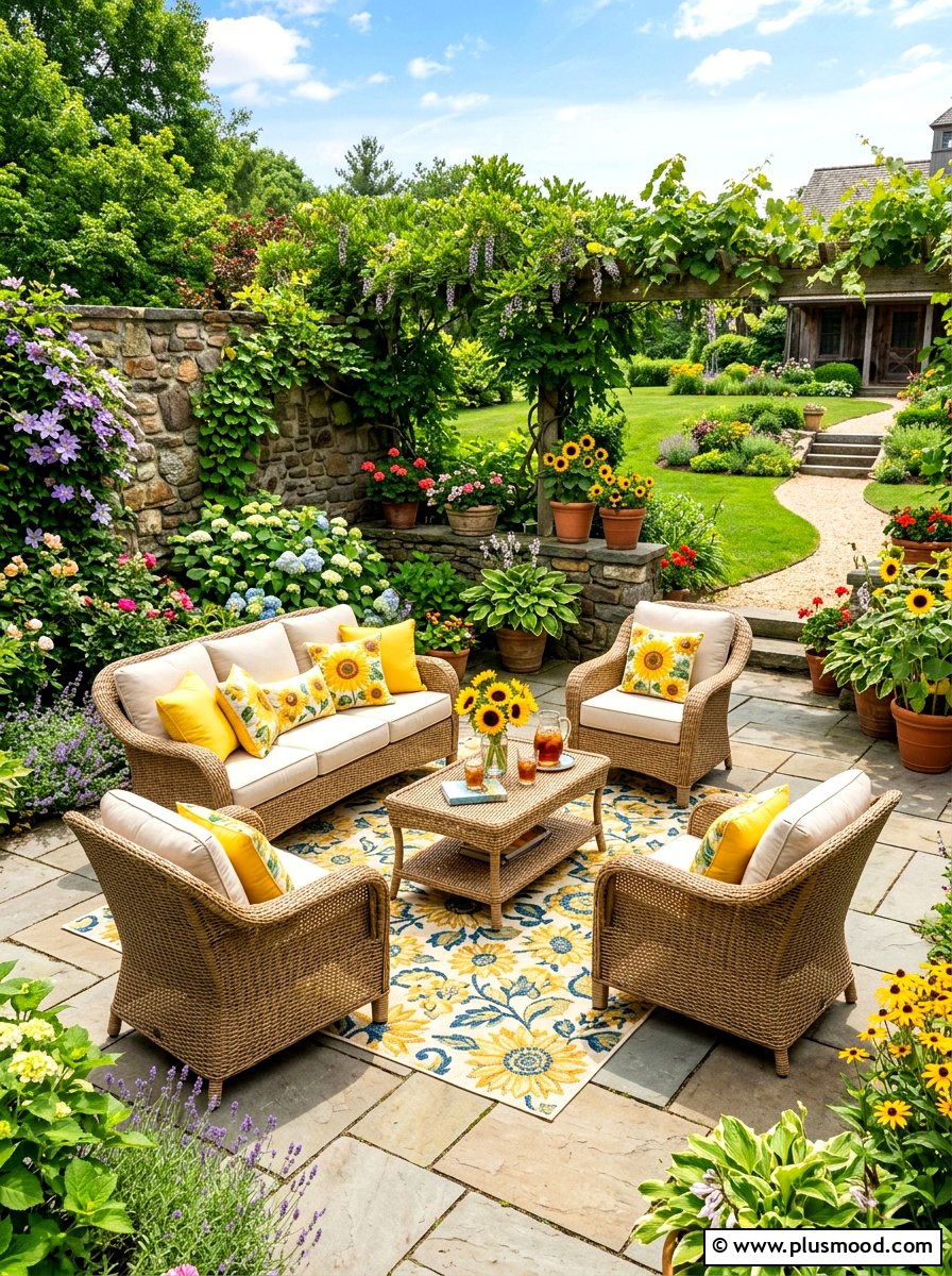 Sunflower Patio Seating Area - 25 summer sunflower decor ideas