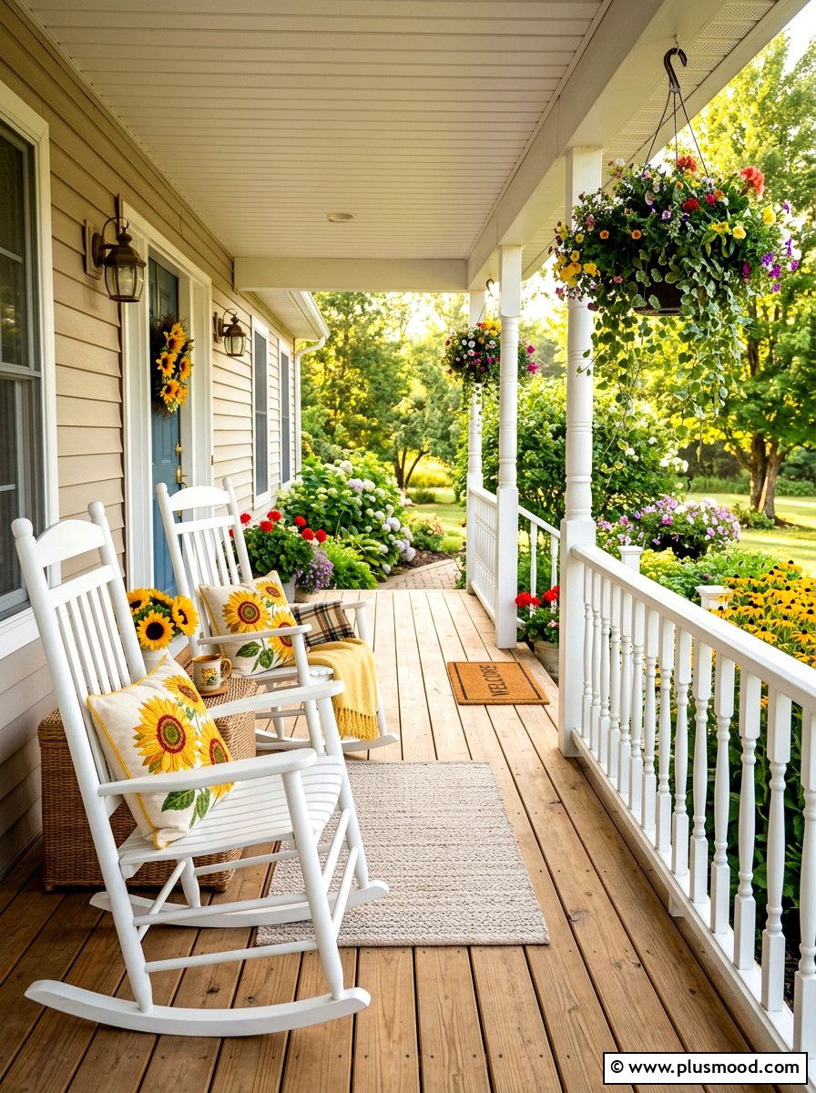 Sunflower Porch Rocker Pillows - 25 summer sunflower decor ideas