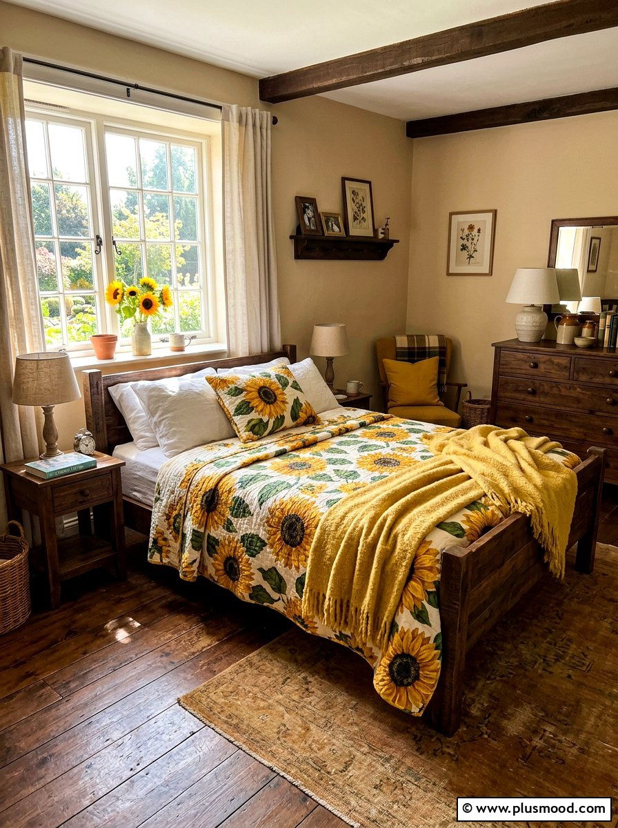 Sunflower Print Quilt - 25 summer quilt ideas for bedroom