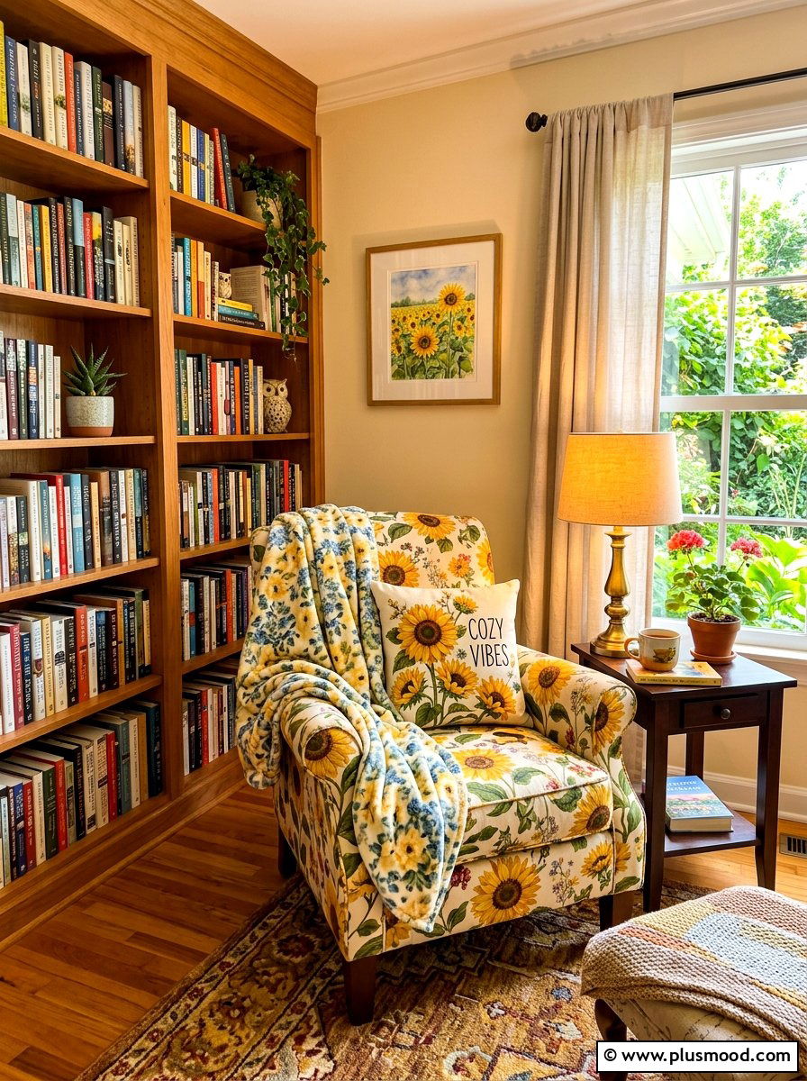 Sunflower Reading Nook Chair - 25 summer sunflower decor ideas