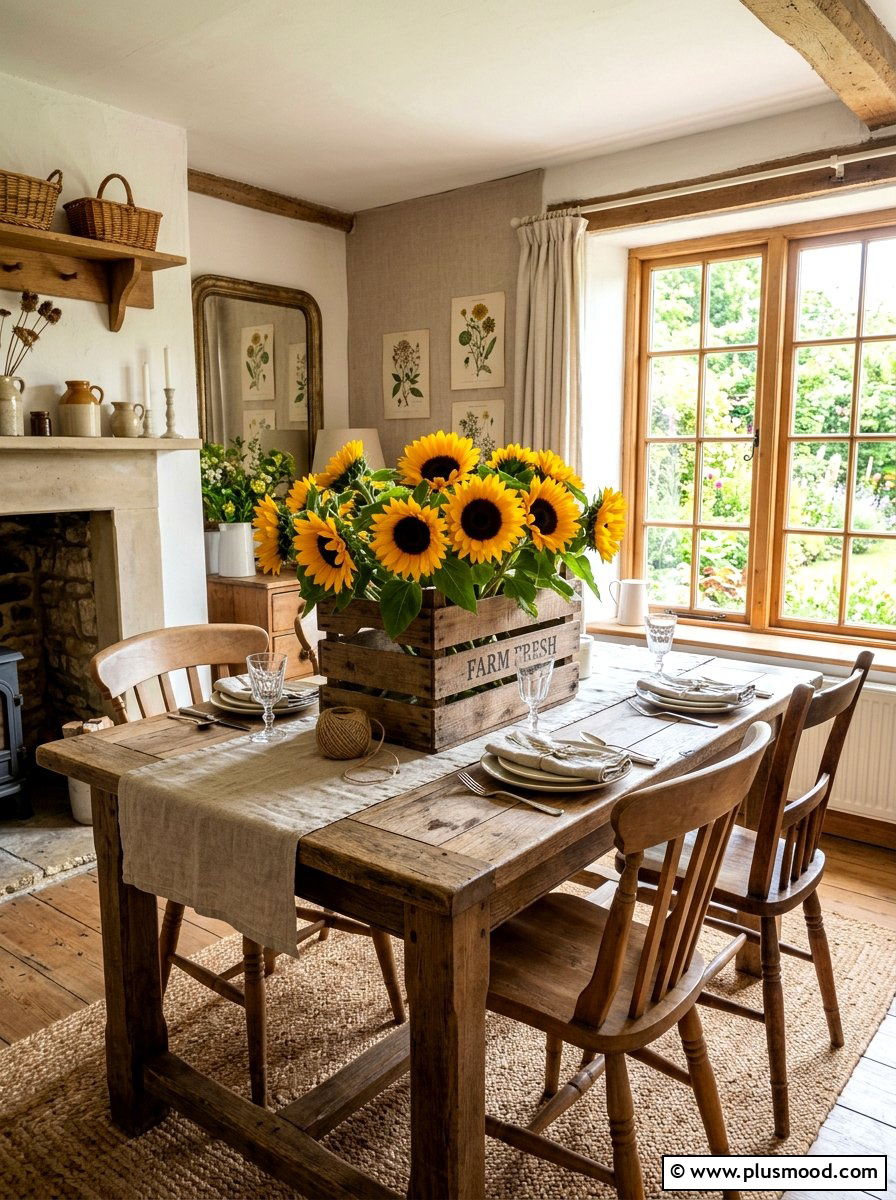 Sunflower Rustic Wooden Crate - 25 summer centerpieces for home ideas