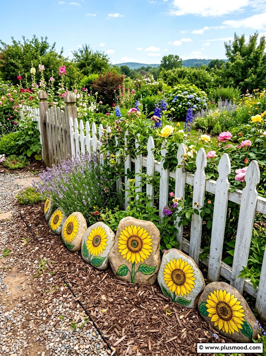 Sunflower Stone Art - 25 painted rock ideas for garden