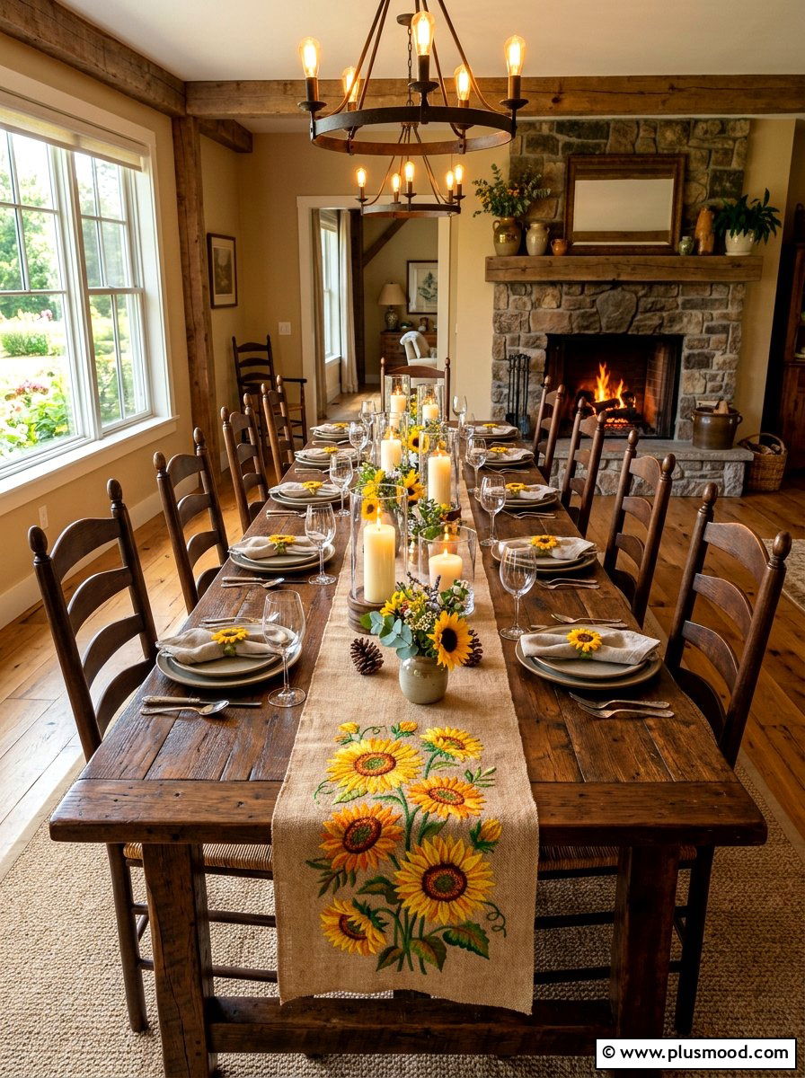 Sunflower Table Runner - 25 summer kitchen decor ideas with sunflowers
