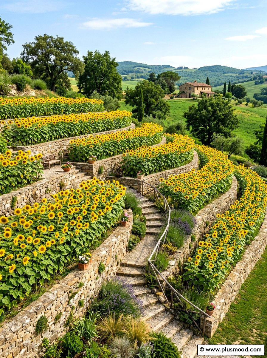 Sunflower Terrace - 25 summer sunflower garden ideas