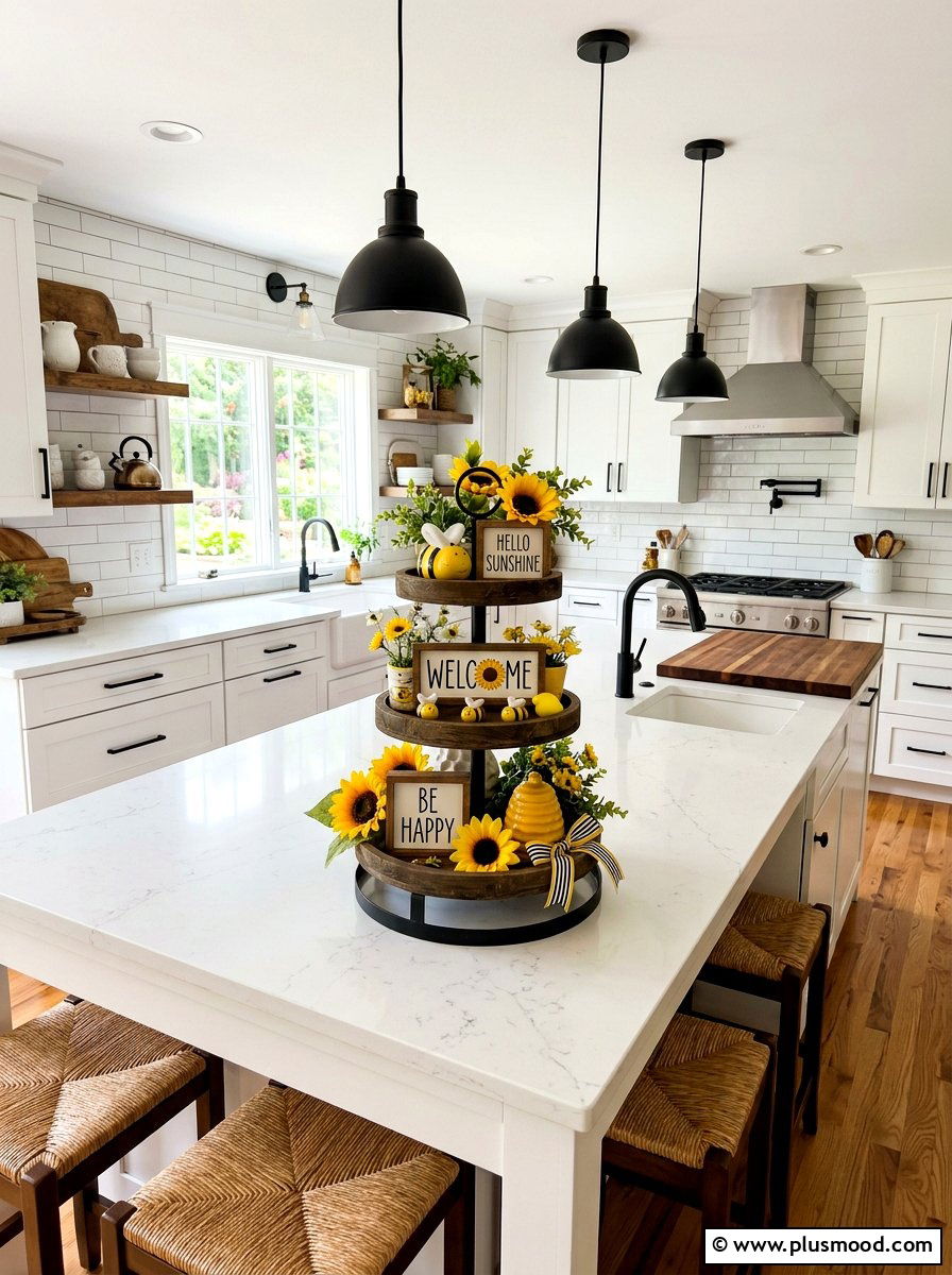 Sunflower Tiered Tray Display - 25 summer sunflower decor ideas