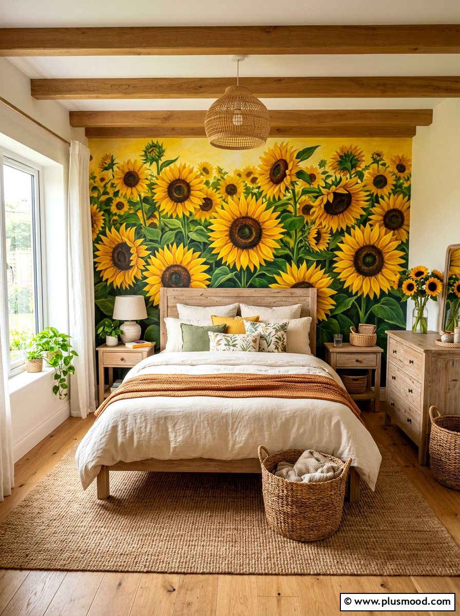 Sunflower Wall Bedroom - 25 summer girls bedroom ideas