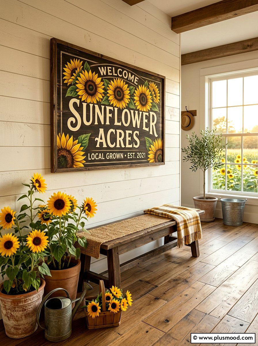 Sunflower Wooden Sign - 25 summer front porch sign ideas