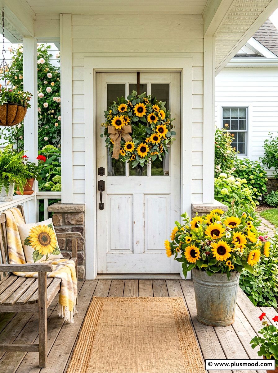 Sunflower Wreath Style - 25 summer front door decor ideas