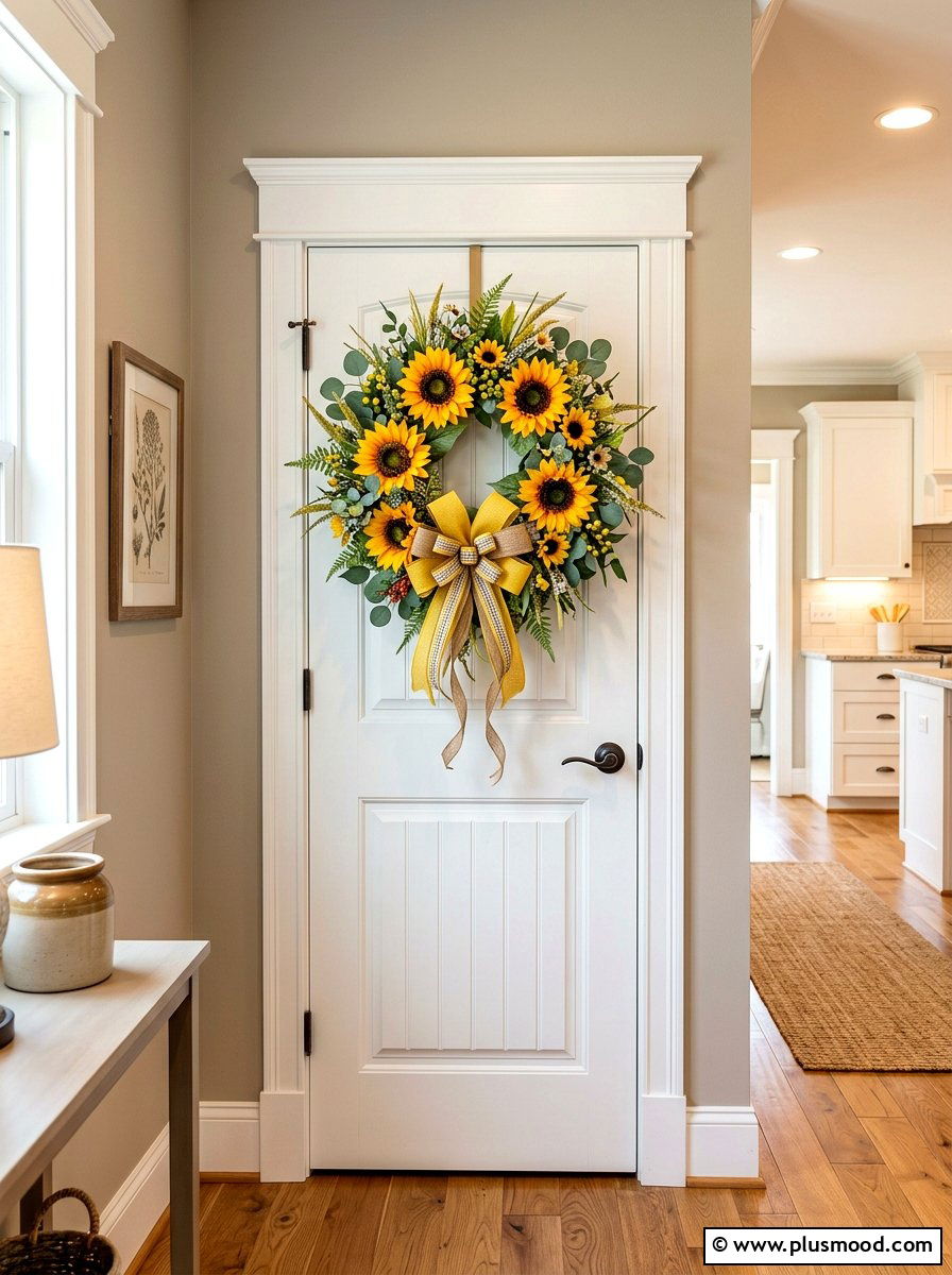 Sunflower Wreath - 25 summer kitchen decor ideas with sunflowers