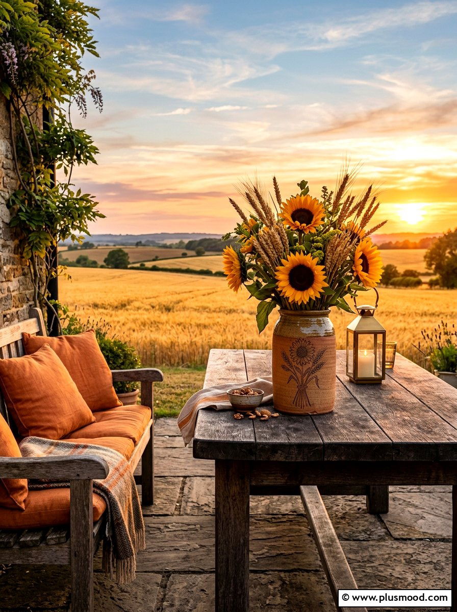 Sunflower and wheat sheaf - 25 summer patio centerpiece ideas