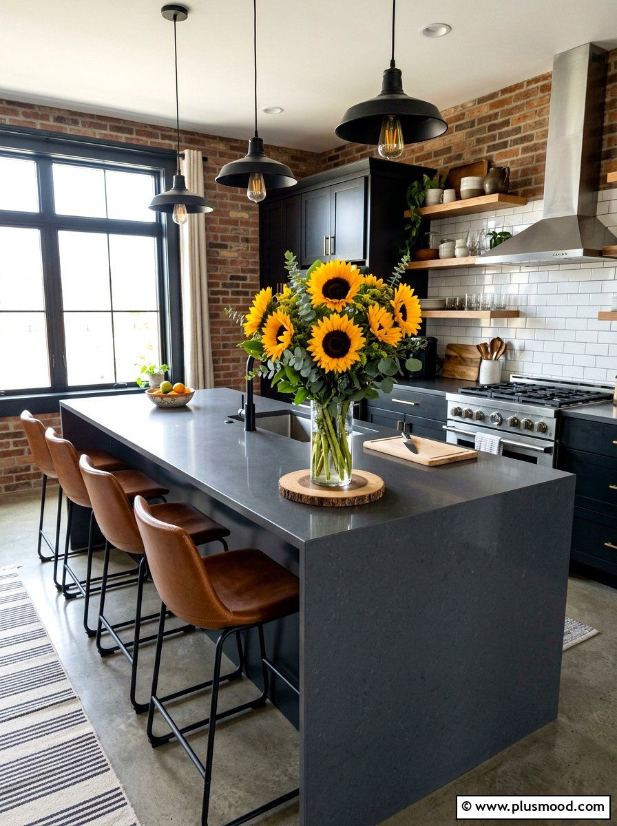 Sunflower bouquet kitchen island - 25 summer kitchen centerpiece ideas