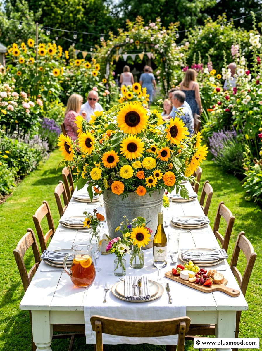 Sunflower garden party setting - 25 summer outdoor centerpiece ideas