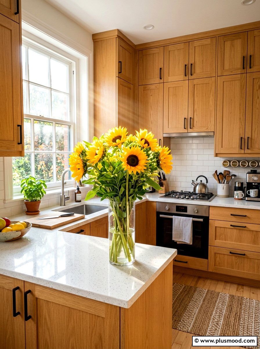 Sunflower kitchen arrangement - 25 summer kitchen decor ideas for apartments