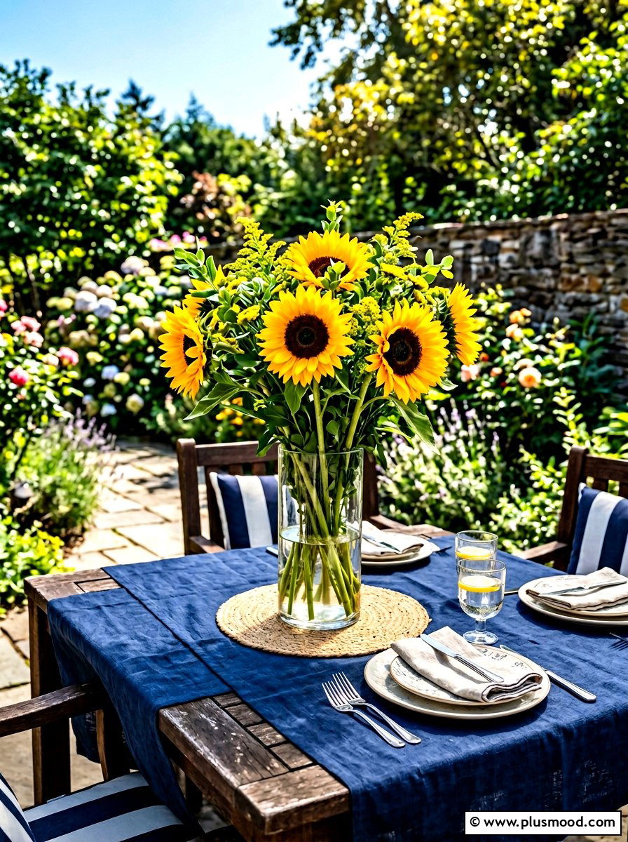 Sunflower patio table centerpiece - 25 summer patio table decor ideas