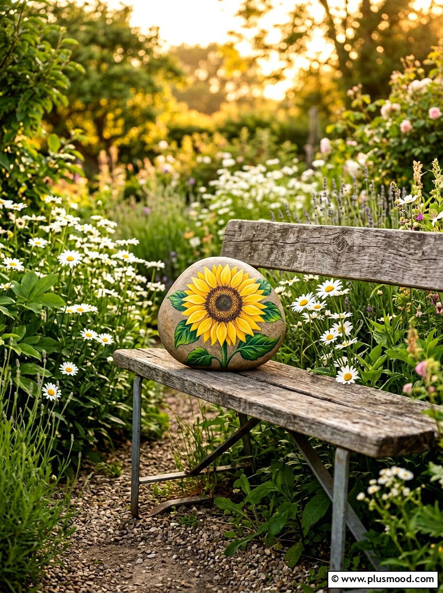 Sunflower rock painting - 25 painted rock ideas with positive affirmations