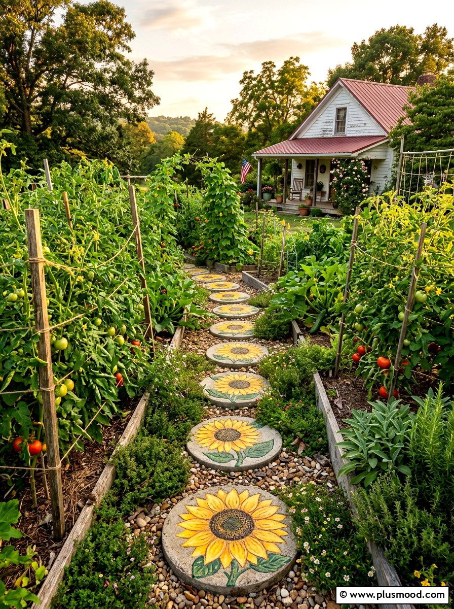 Sunflower stepping stones - 25 painted rock ideas for stepping stones