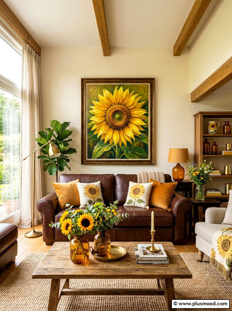 Sunflower theme living room decor - 25 yellow summer living room ideas