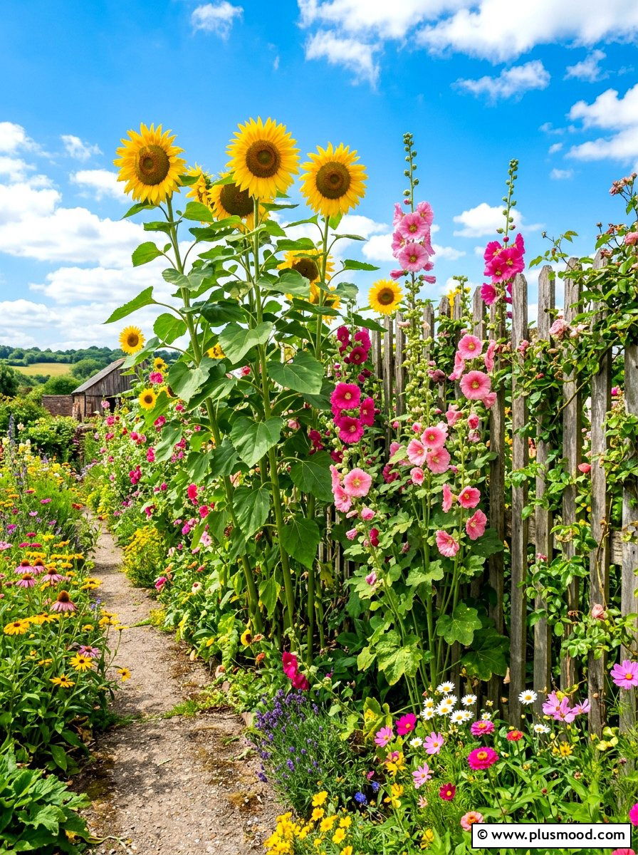 Sunflowers And Tall Summer Blooms - 25 summer flower bed ideas for front yard