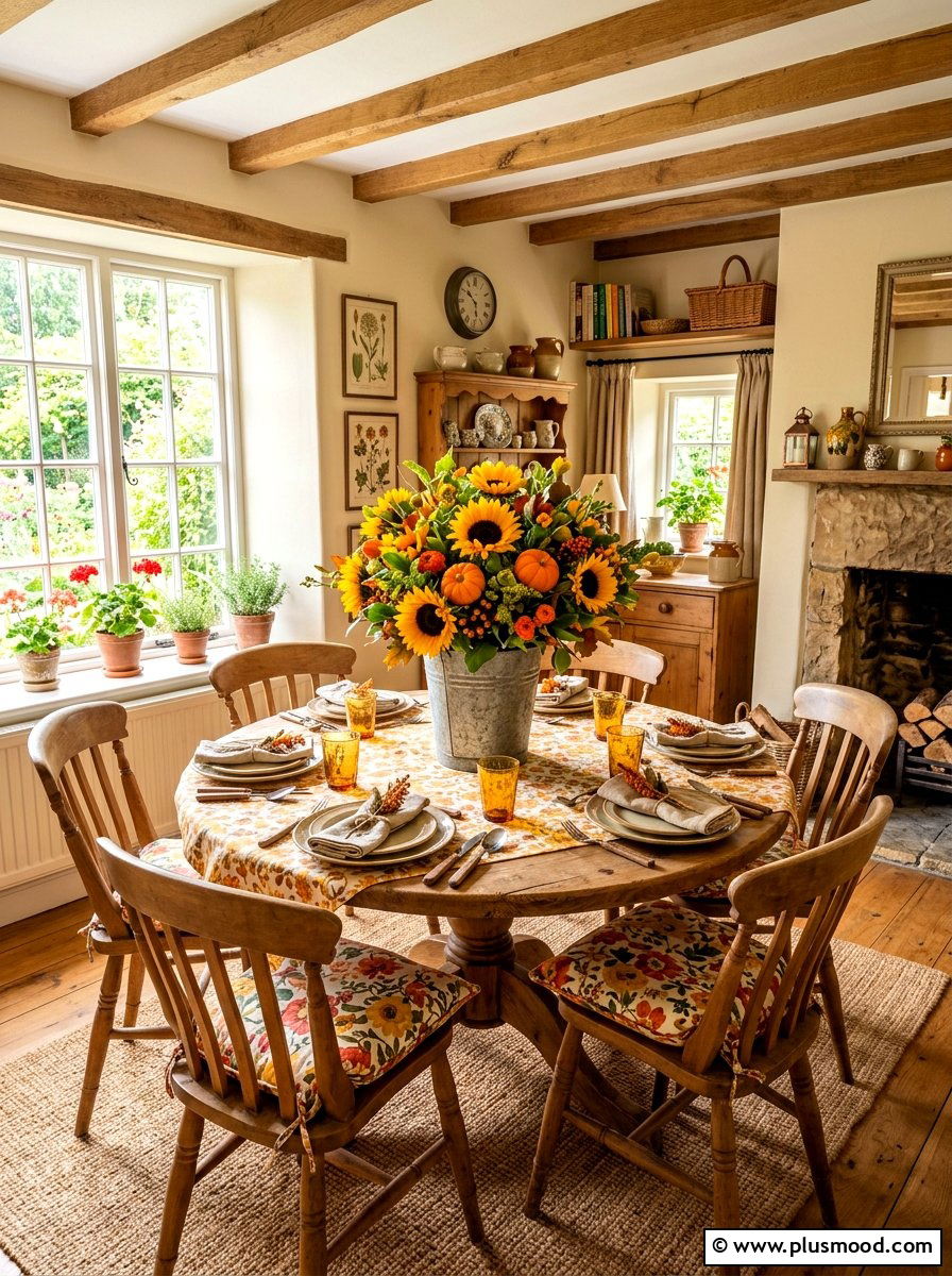 Sunflowers and Mini Pumpkins Display - 25 summer to fall centerpiece ideas