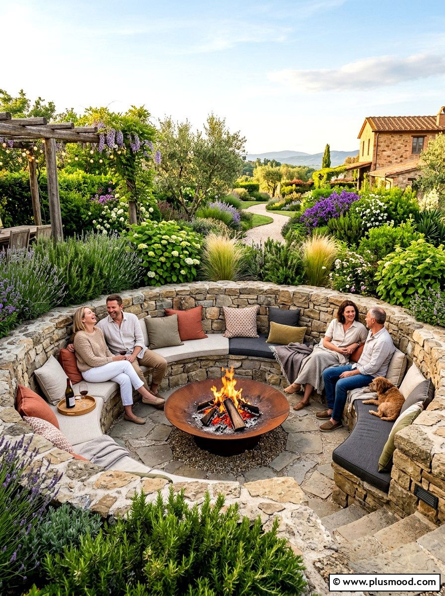 Sunken Fire Bowl Lounge - 25 small backyard ideas with fire bowl