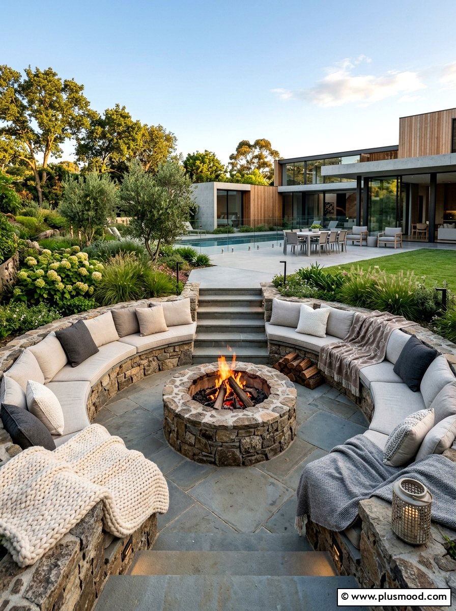 Sunken Fire Pit - 25 summer backyard cozy corner ideas