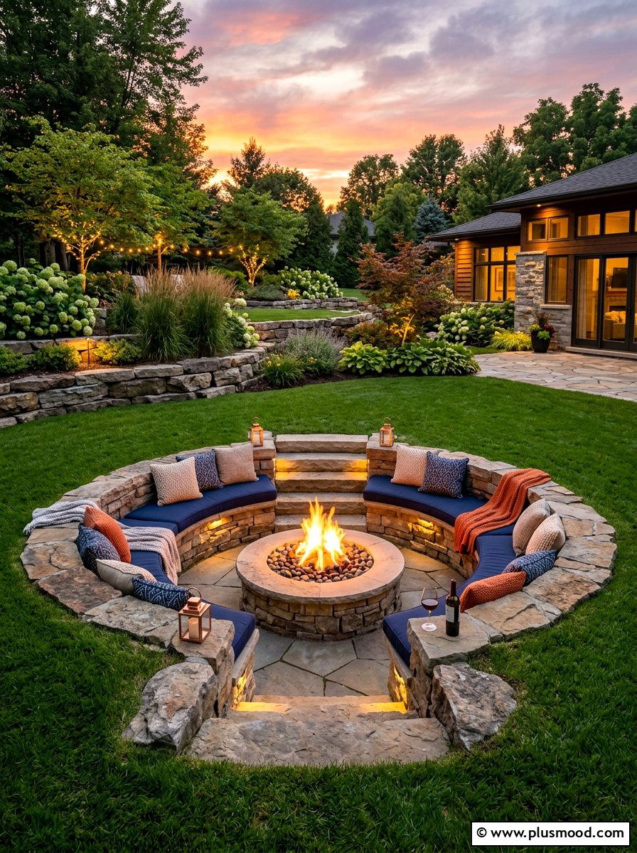 Sunken Fire Pit - 25 summer backyard ideas for large yards