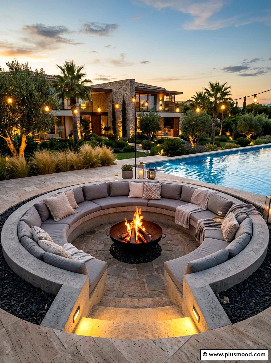 Sunken Fire Pit - 25 summer poolside seating ideas