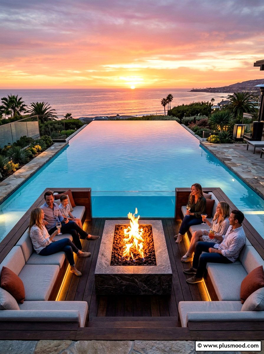 Sunken Fire Pit With Infinity Edge - 25 summer poolside fire feature ideas