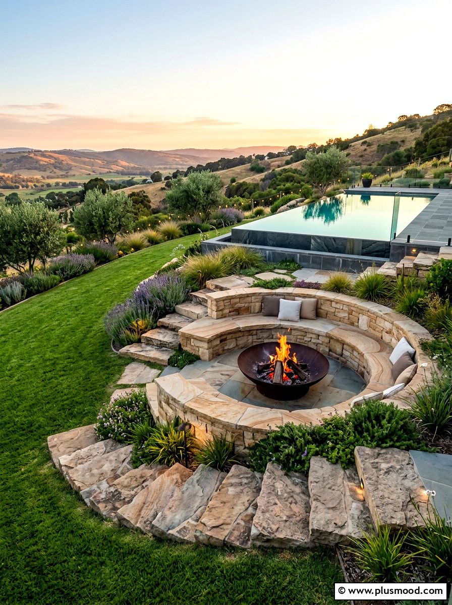 Sunken Fire Pit - 25 pool landscaping ideas for sloped yards