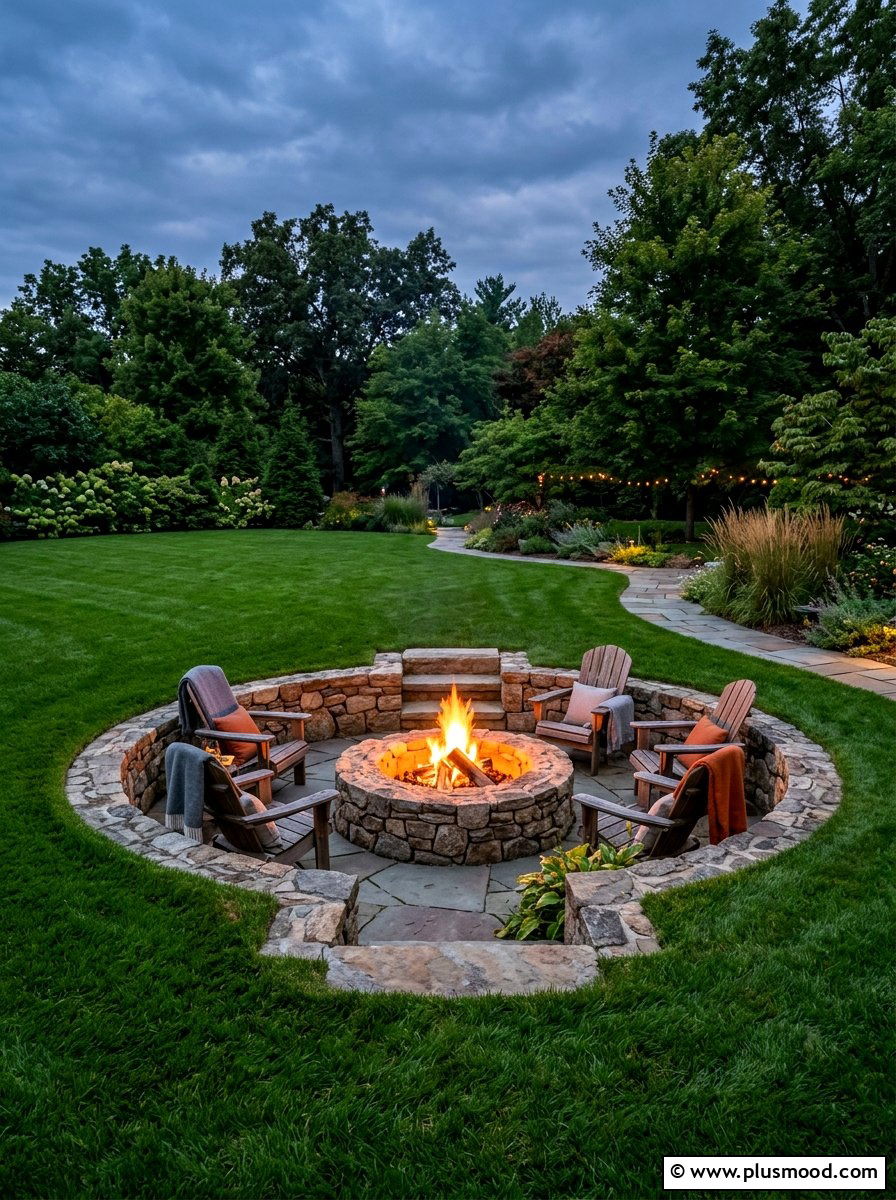 Sunken Grass Fire Pit - 25 small backyard ideas with grass
