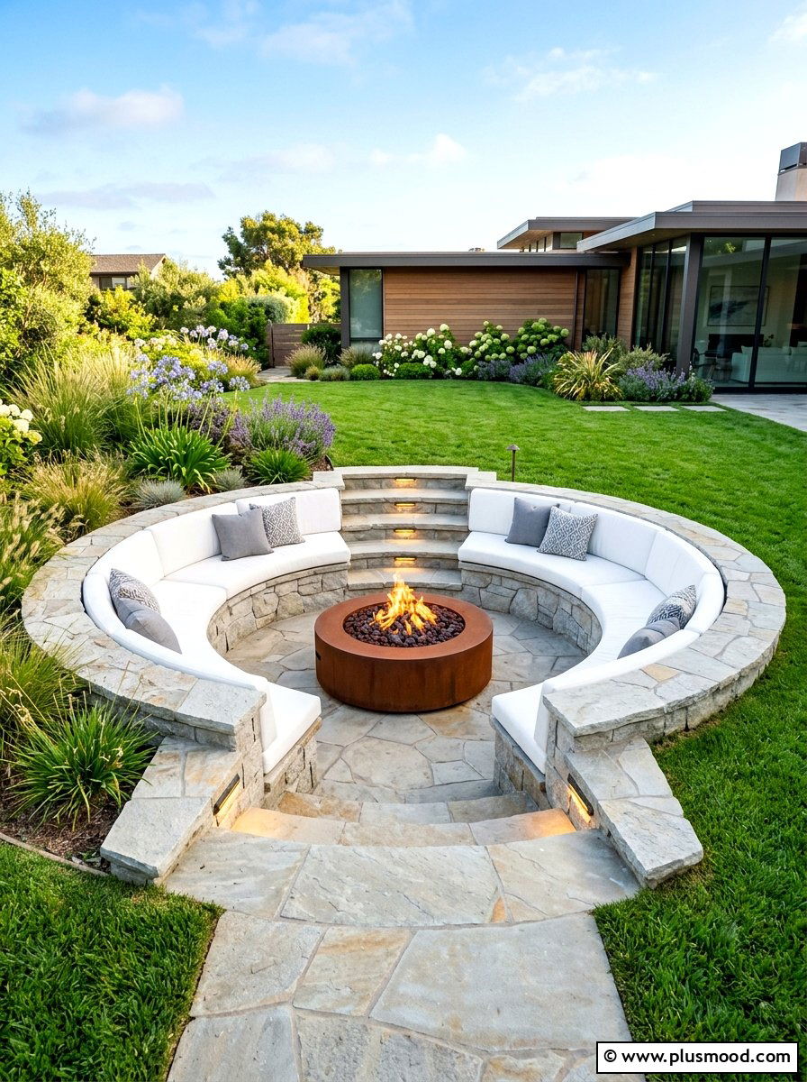 Sunken Patio Lounge - 25 summer backyard lounge ideas