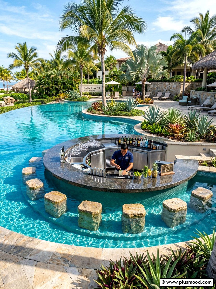 Sunken Pool Bar - 25 pool landscaping ideas with outdoor kitchen