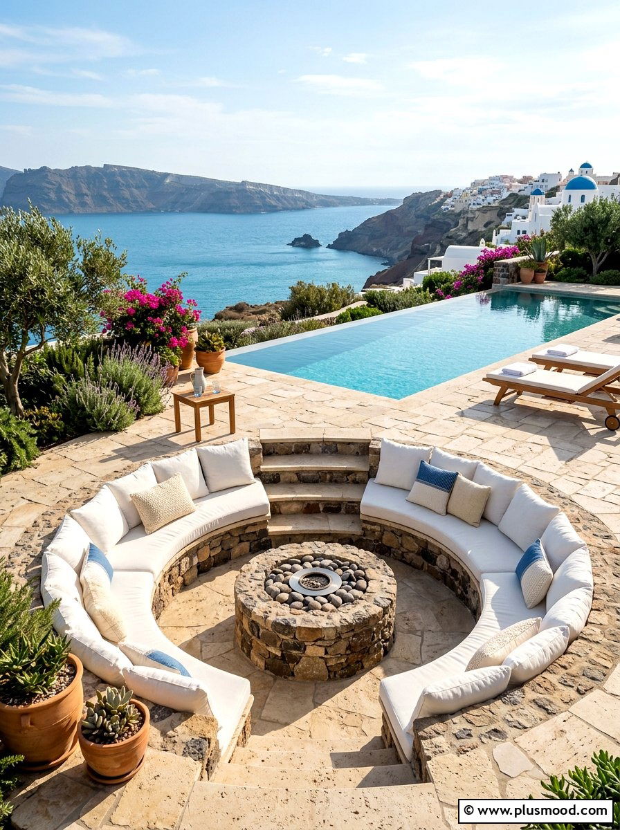 Sunken Pool Lounge - 25 pool landscaping ideas for Mediterranean style